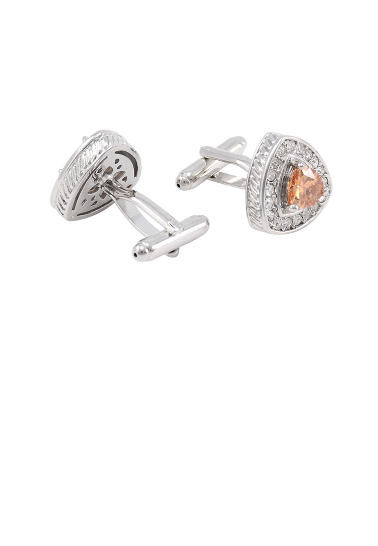 Elegant Bright Geometric Triangle Champagne Cubic Zirconia Cufflinks - Luxurious Look