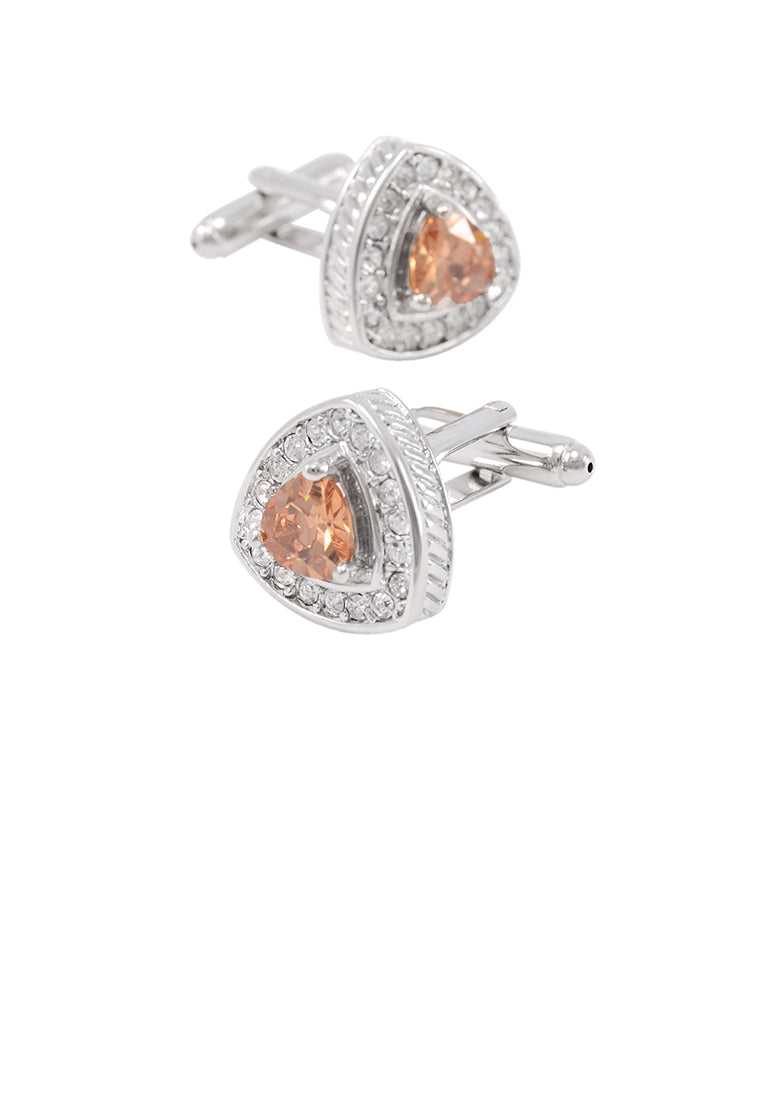 Elegant Bright Geometric Triangle Champagne Cubic Zirconia Cufflinks - Luxurious Look