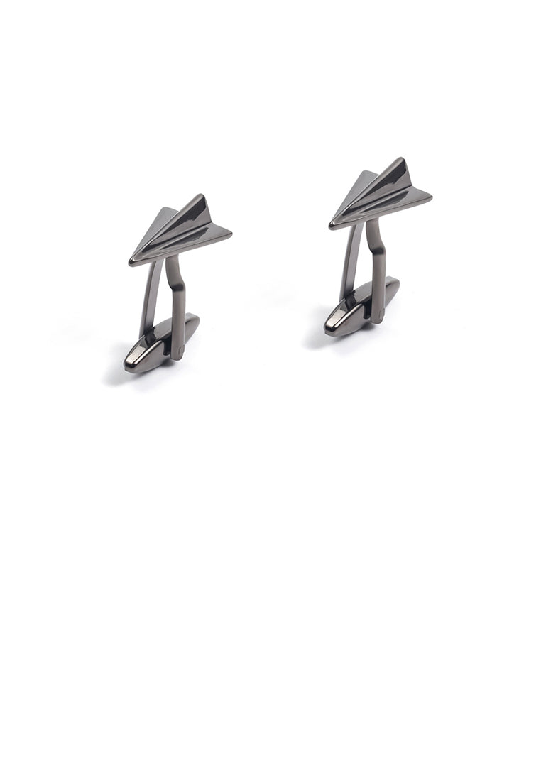 Simple and Creative Plated Black Paper Airplane Cufflinks