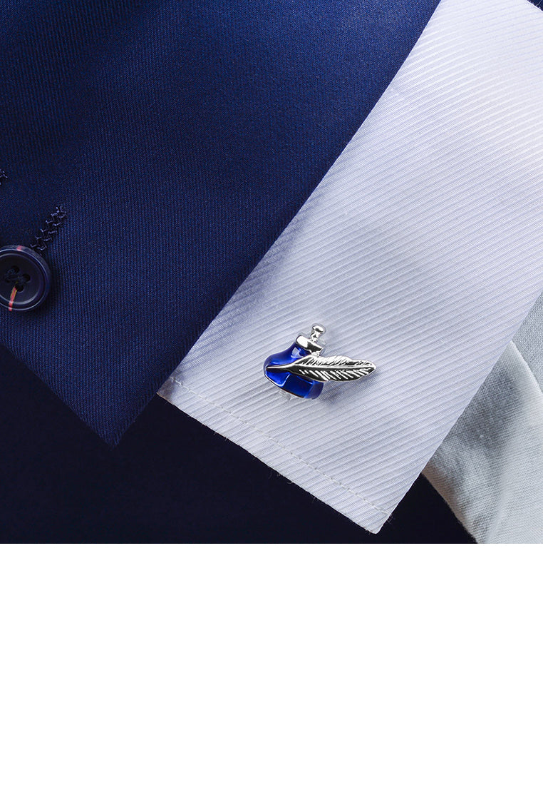 Fashion Creative Blue Ink Feather Pen Cufflinks