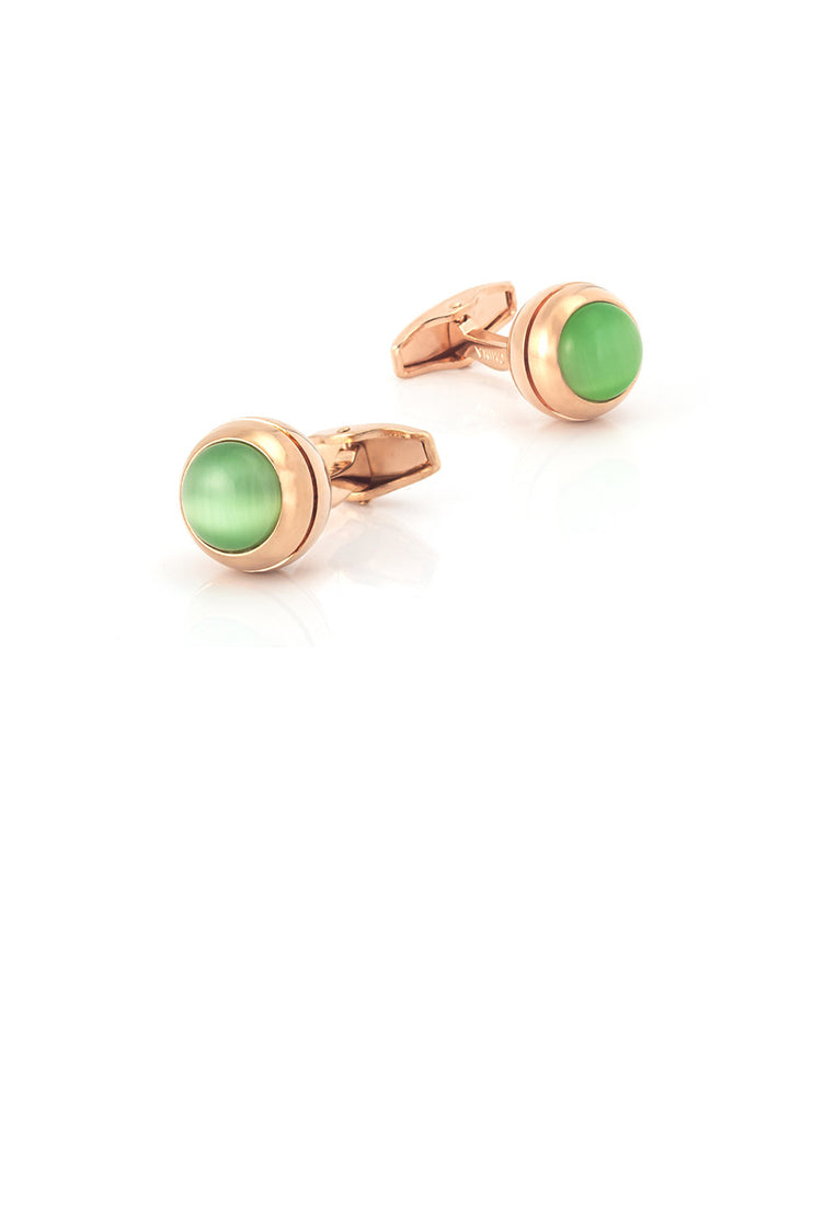 Fashion Simple Plated Rose Gold Geometric Round Green Imitation Opal Cufflinks