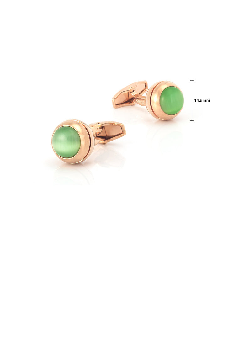 Fashion Simple Plated Rose Gold Geometric Round Green Imitation Opal Cufflinks