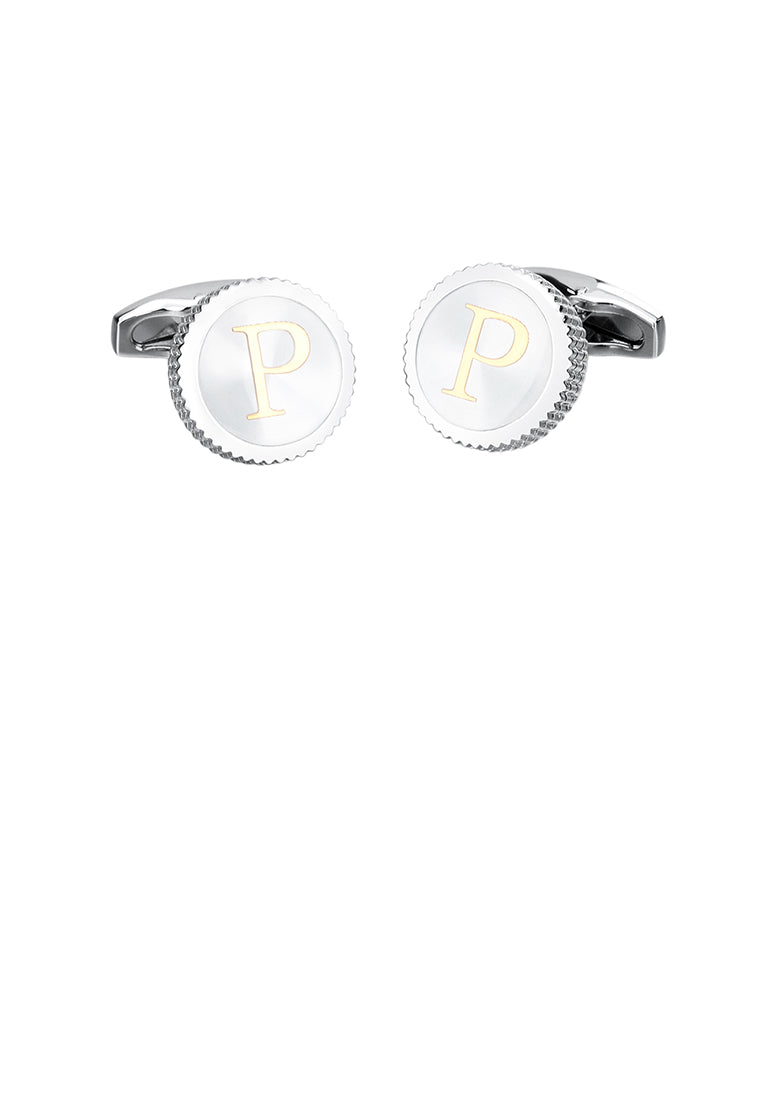 Fashion Simple English Alphabet P Round Cufflinks