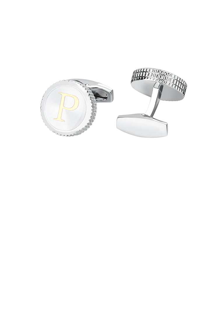 Fashion Simple English Alphabet P Round Cufflinks