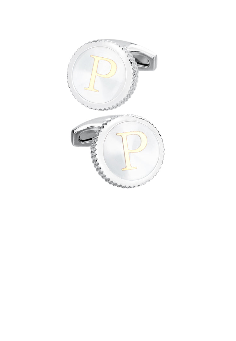 Fashion Simple English Alphabet P Round Cufflinks