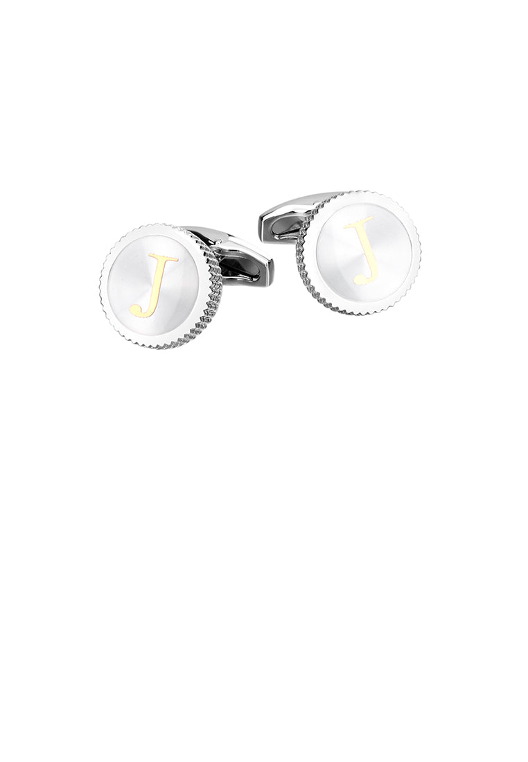 Fashion Simple English Alphabet J Round Cufflinks