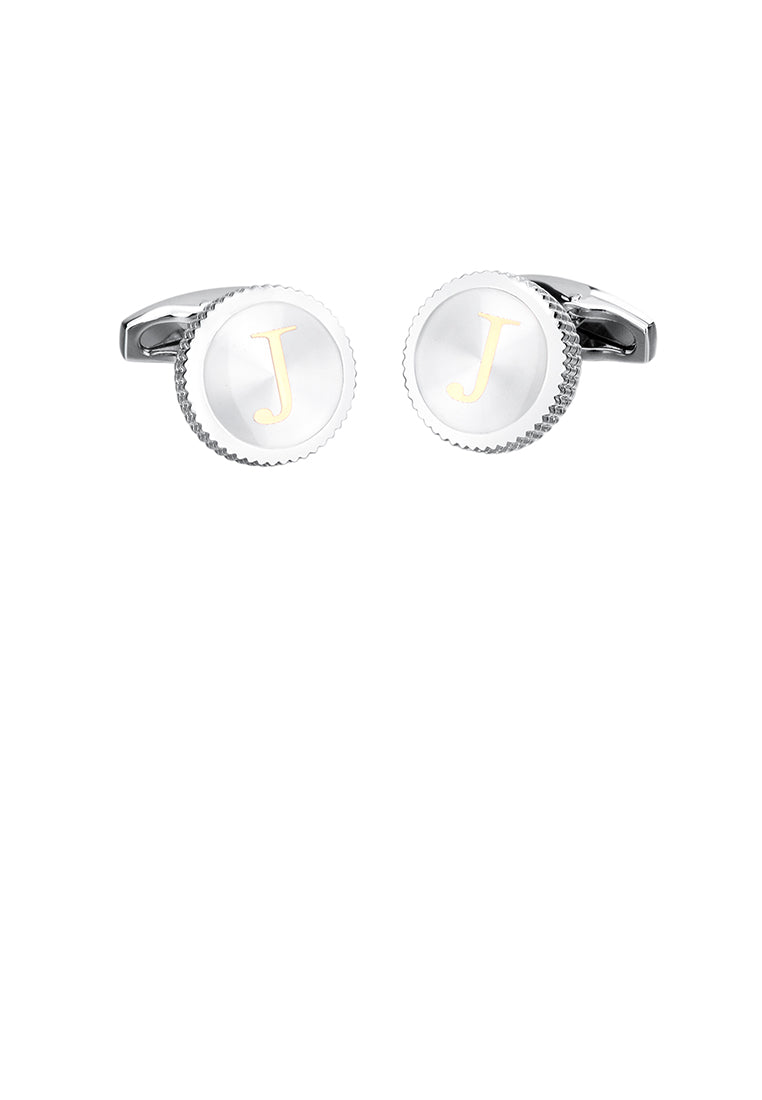 Fashion Simple English Alphabet J Round Cufflinks