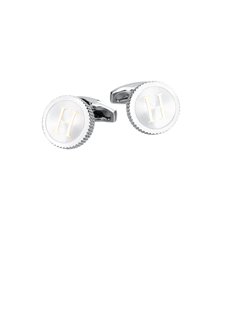 Fashion Simple English Alphabet H Round Cufflinks