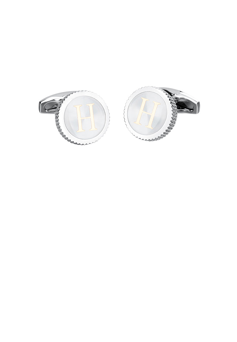 Fashion Simple English Alphabet H Round Cufflinks