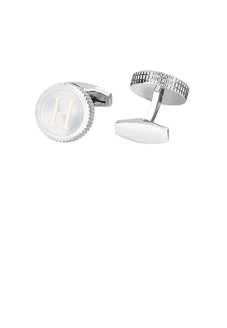 Fashion Simple English Alphabet H Round Cufflinks