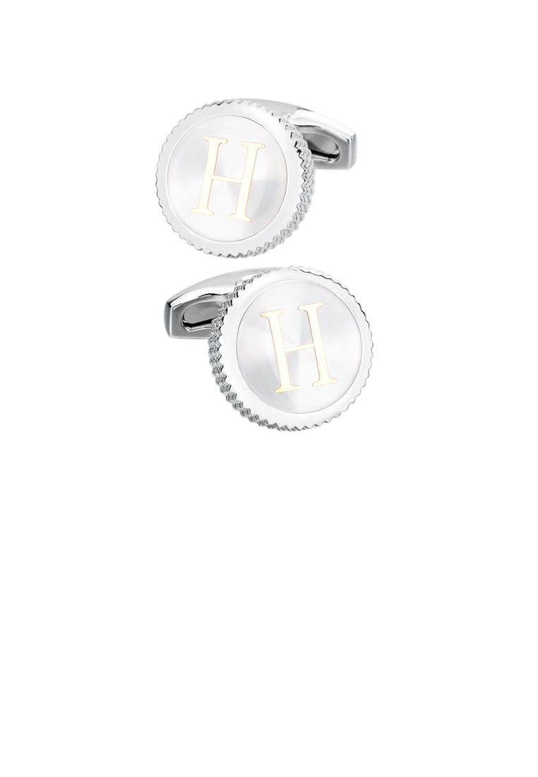Fashion Simple English Alphabet H Round Cufflinks
