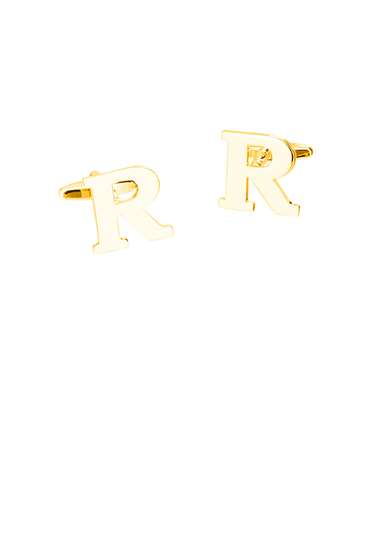 Simple Personality Plated Gold English Alphabet R Cufflinks