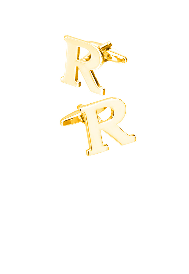 Simple Personality Plated Gold English Alphabet R Cufflinks