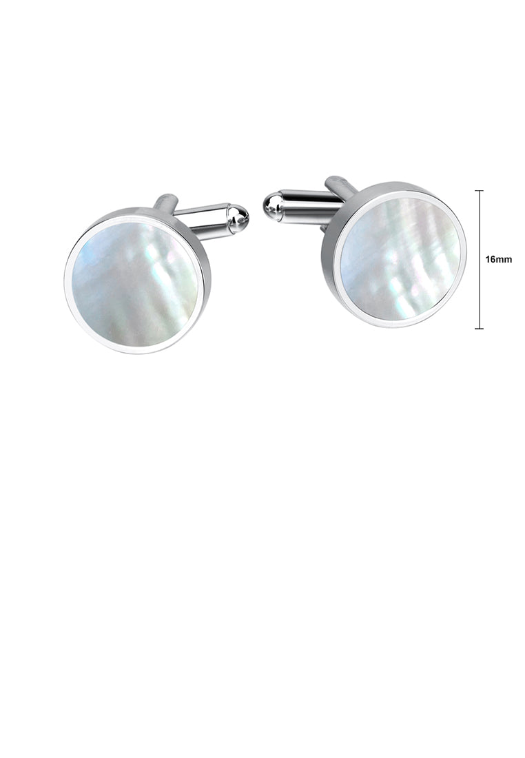 Simple Elegant Geometric Round Shell Cufflinks