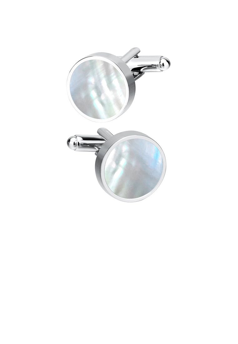 Simple Elegant Geometric Round Shell Cufflinks