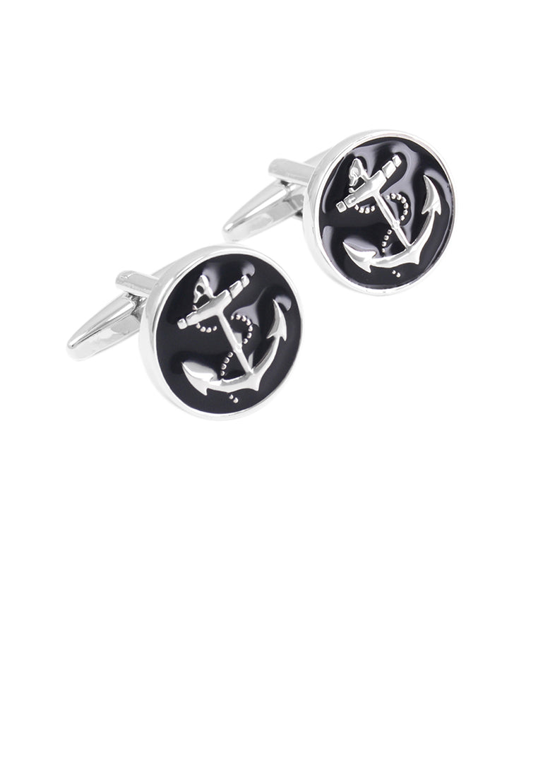 Fashion Simple Anchor Geometric Black Round Cufflinks
