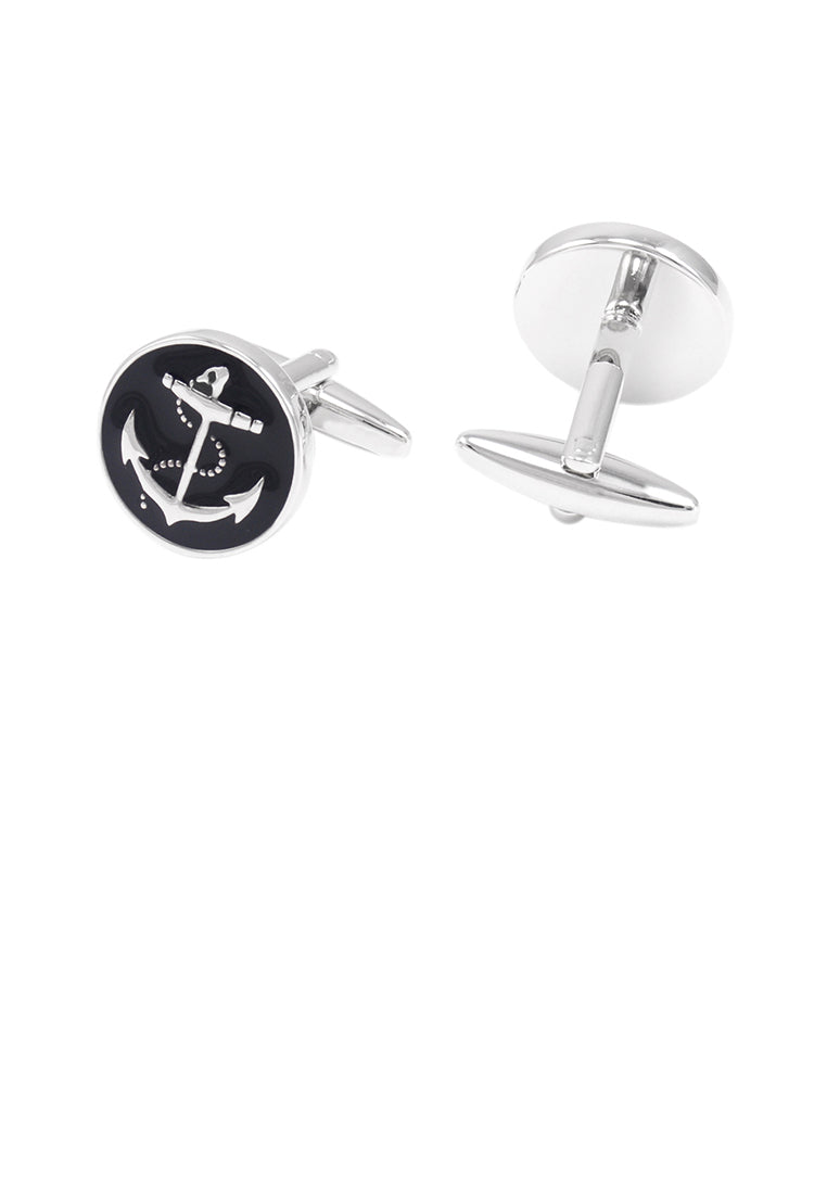 Fashion Simple Anchor Geometric Black Round Cufflinks