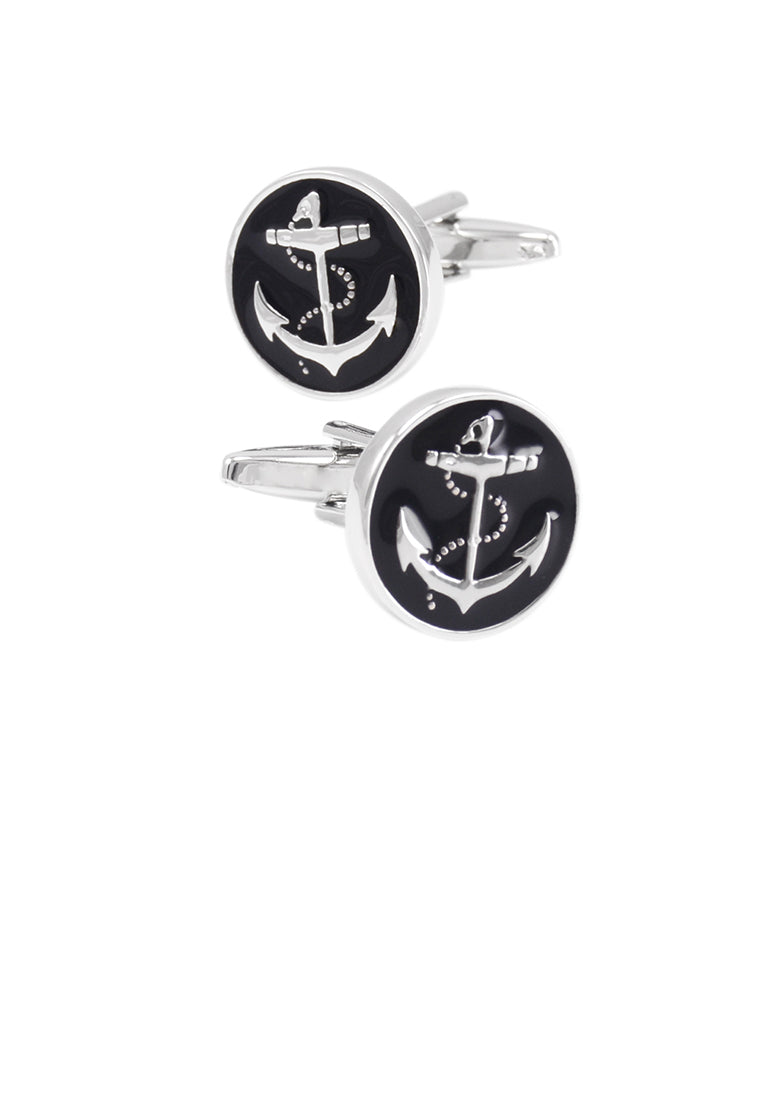Fashion Simple Anchor Geometric Black Round Cufflinks