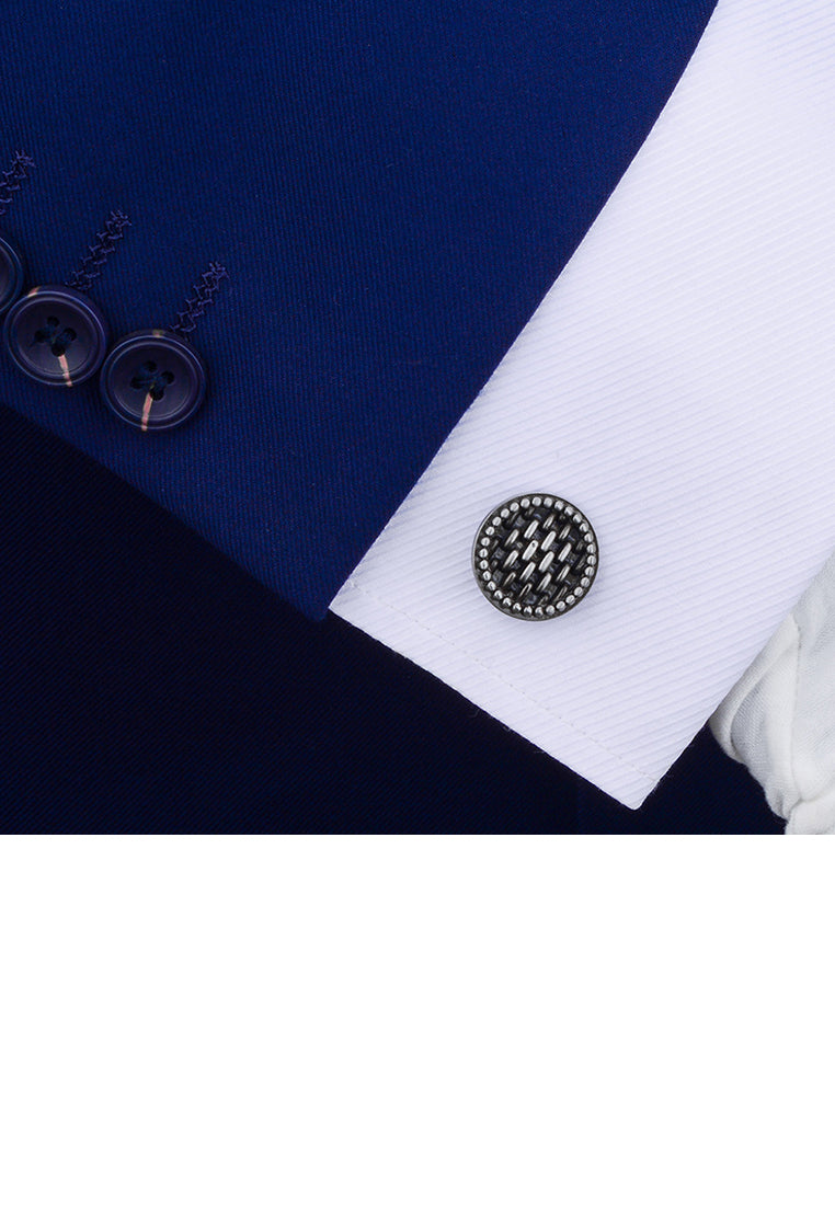Vintage Elegant Geometric Textured Round Cufflinks