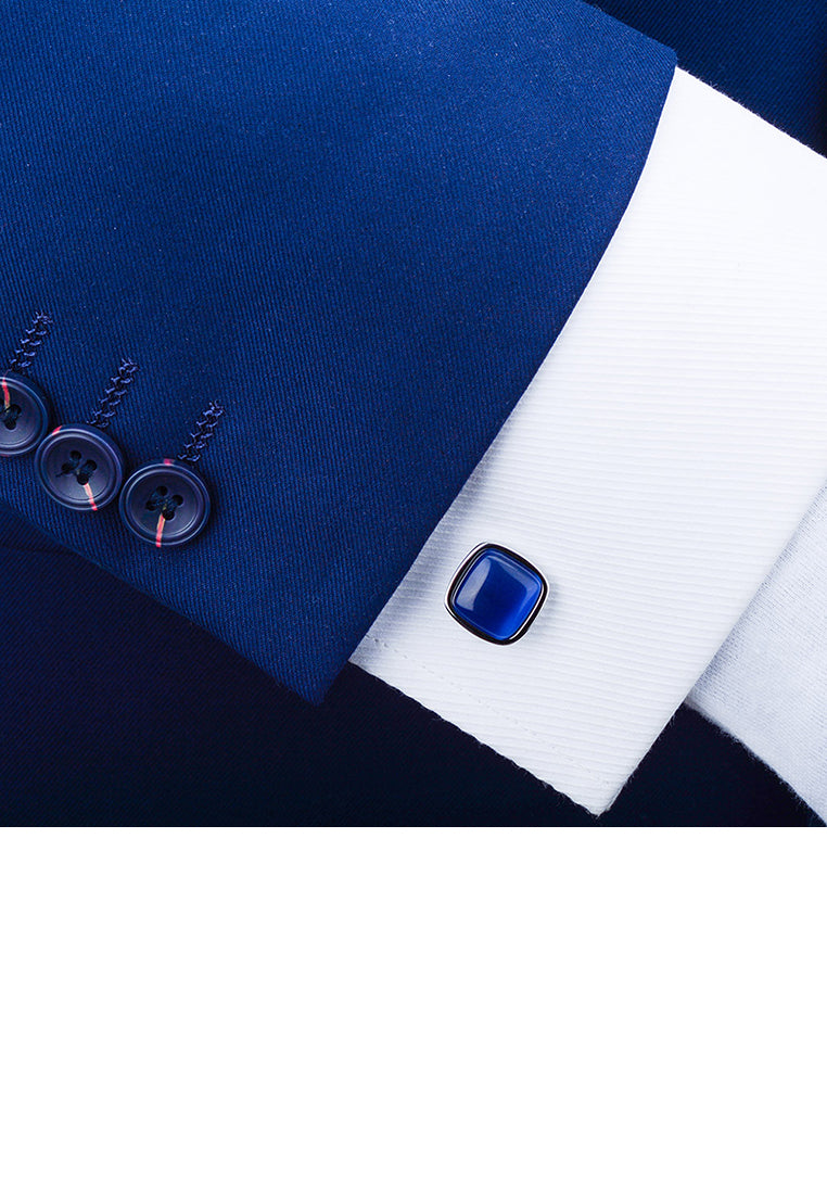 Fashion Elegant Blue Opal Geometric Square Cufflinks