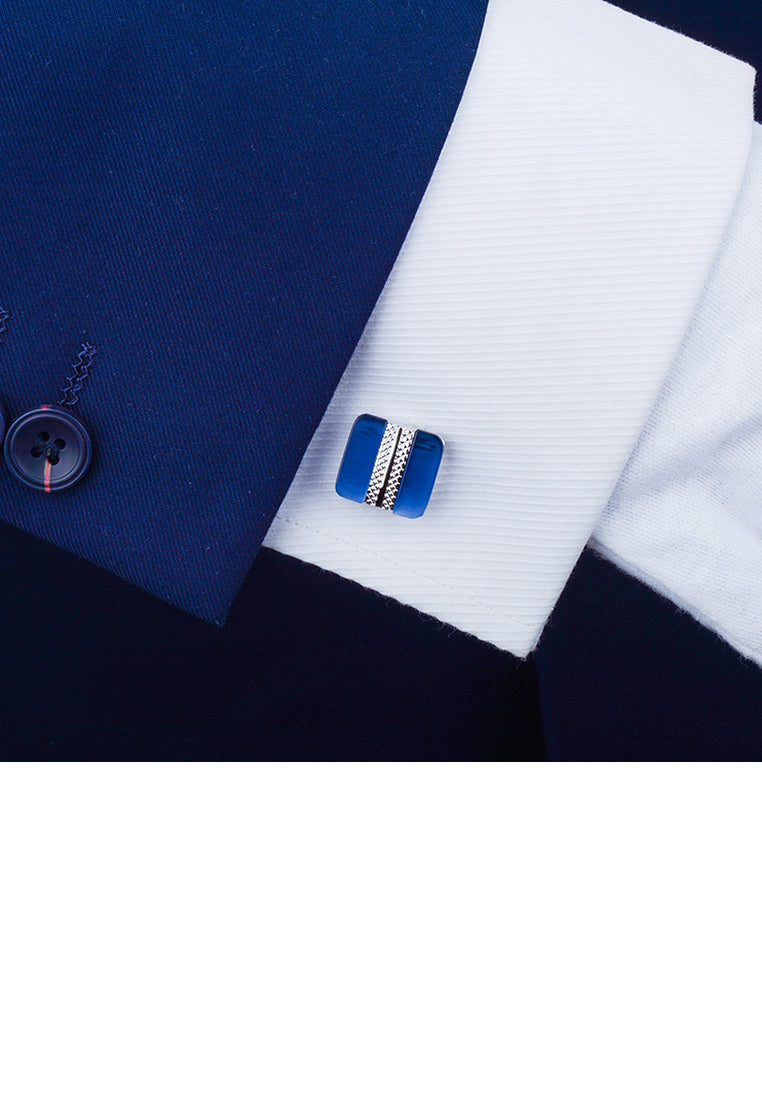 Fashion High-end Geometric Square Blue Opal Cufflinks