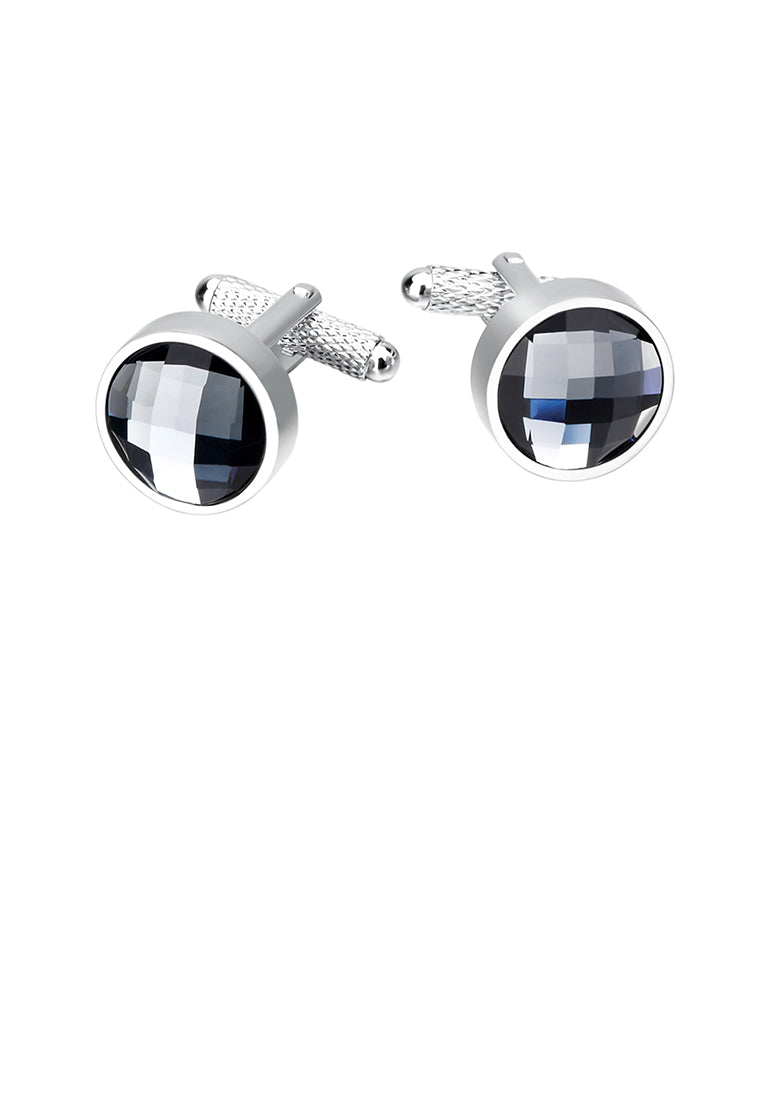 Fashion Elegant Black Cubic Zirconia Geometric Round Cufflinks - Luxurious Look