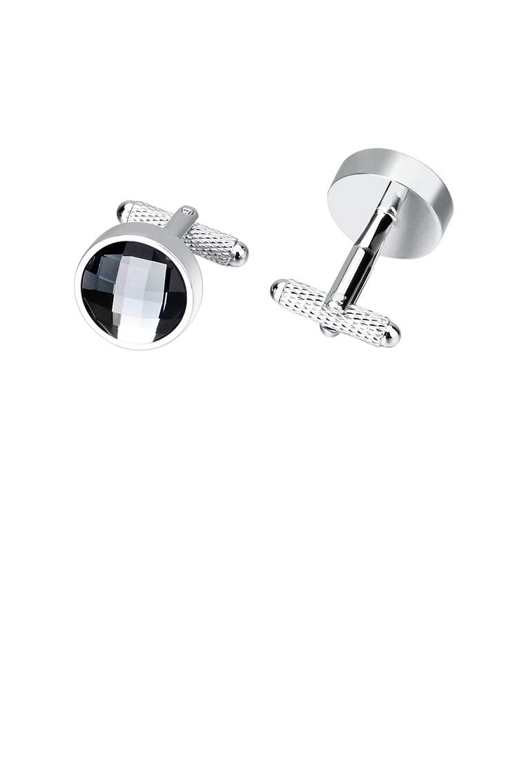 Fashion Elegant Black Cubic Zirconia Geometric Round Cufflinks - Luxurious Look
