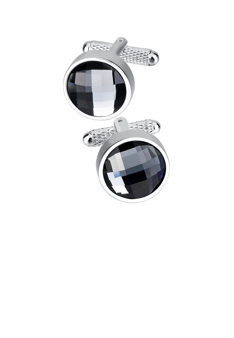 Fashion Elegant Black Cubic Zirconia Geometric Round Cufflinks - Luxurious Look