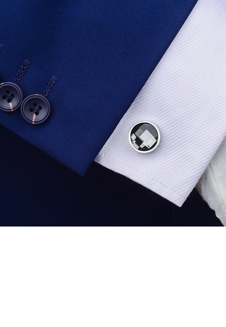 Fashion Elegant Black Cubic Zirconia Geometric Round Cufflinks - Luxurious Look