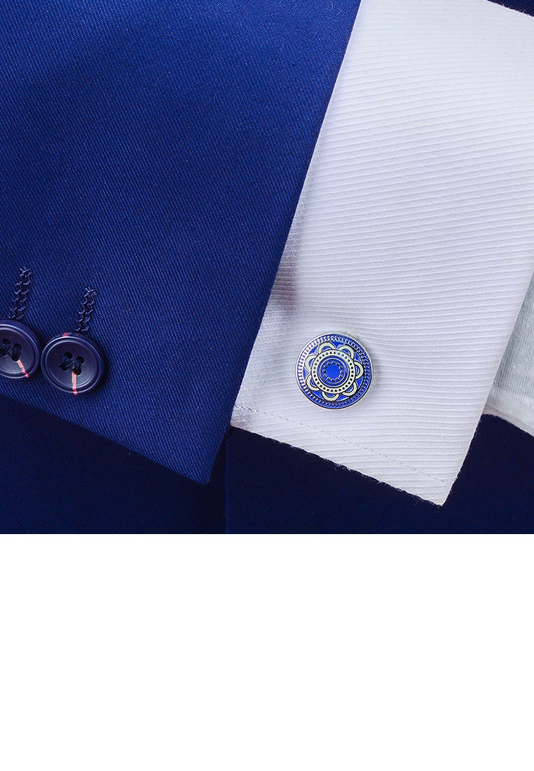 Fashion Elegant Blue Enamel Pattern Cufflinks