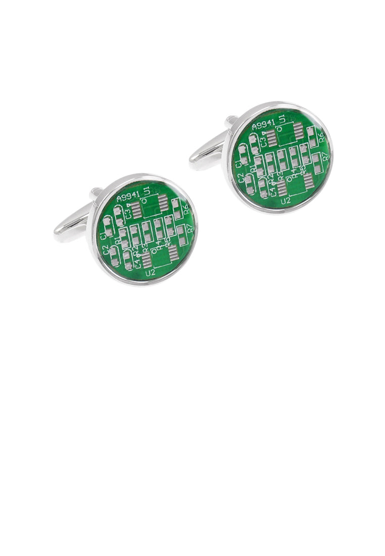 Fashion Simple Green Circuit Board Geometric Round Cufflinks