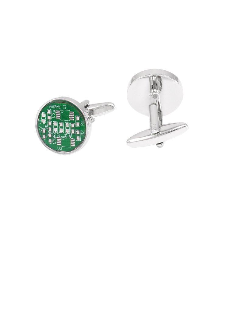Fashion Simple Green Circuit Board Geometric Round Cufflinks