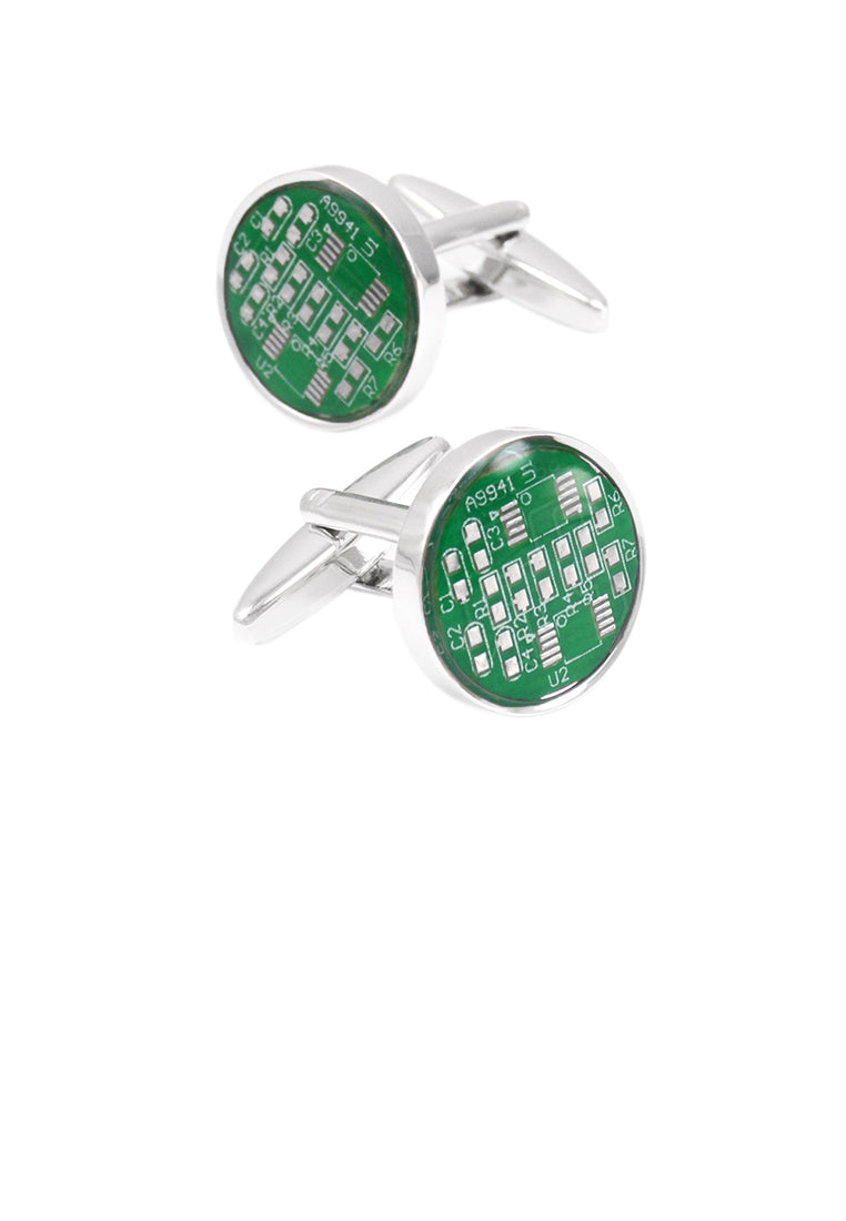 Fashion Simple Green Circuit Board Geometric Round Cufflinks