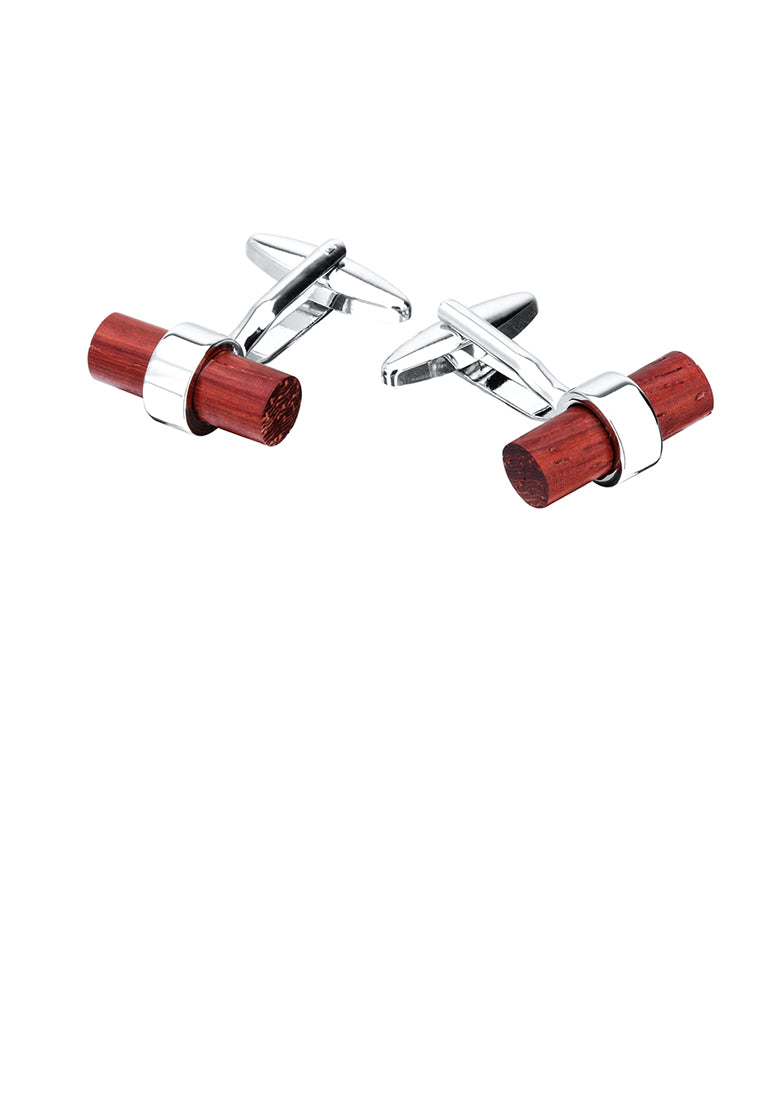 Fashion High-end Red Geometric Cylindrical Wooden Cufflinks - Vibrant Color