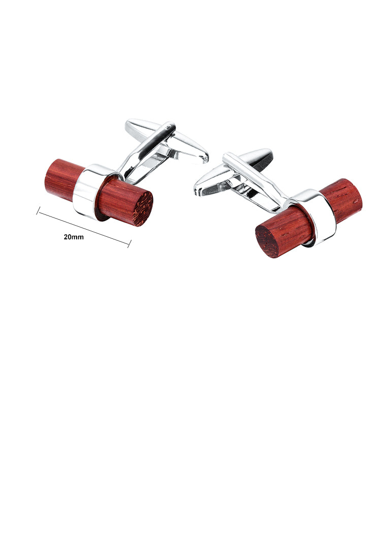 Fashion High-end Red Geometric Cylindrical Wooden Cufflinks - Vibrant Color