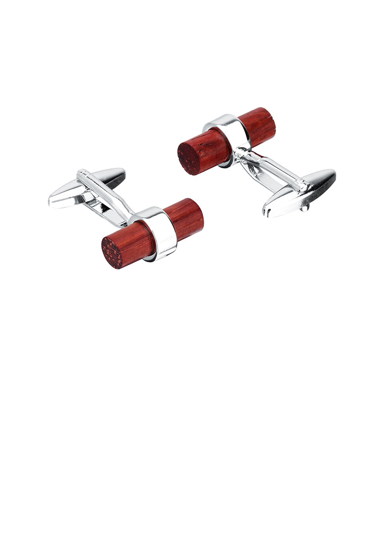 Fashion High-end Red Geometric Cylindrical Wooden Cufflinks - Vibrant Color