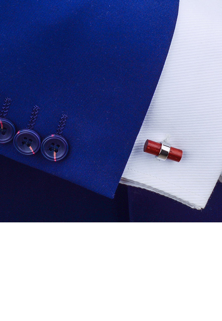 Fashion High-end Red Geometric Cylindrical Wooden Cufflinks - Vibrant Color