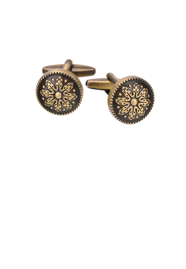 Fashion Vintage Plated Gold Pattern Geometric Round Cufflinks