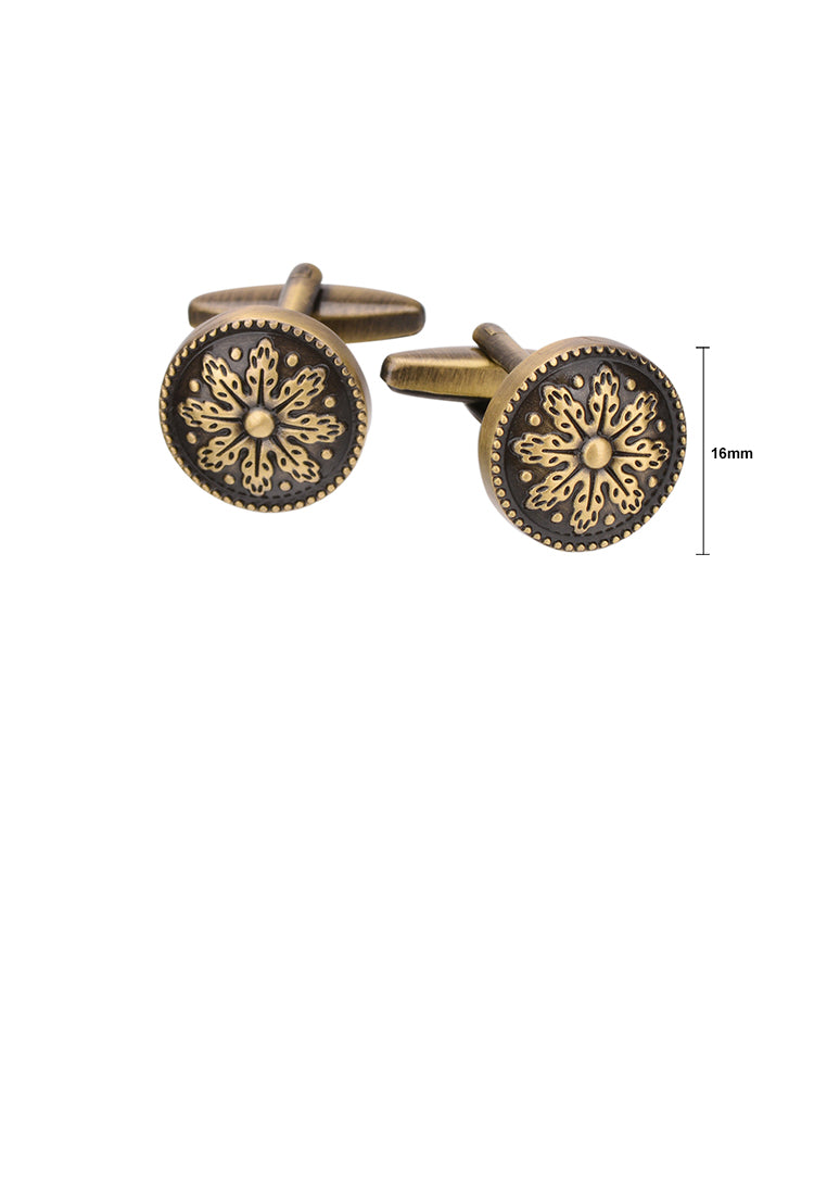 Fashion Vintage Plated Gold Pattern Geometric Round Cufflinks