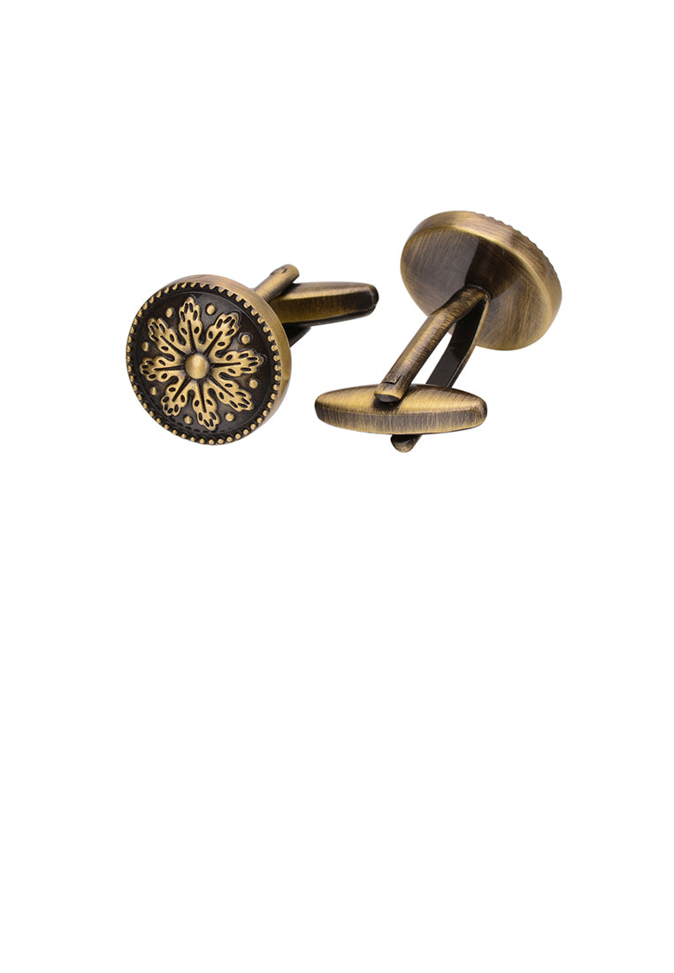 Fashion Vintage Plated Gold Pattern Geometric Round Cufflinks