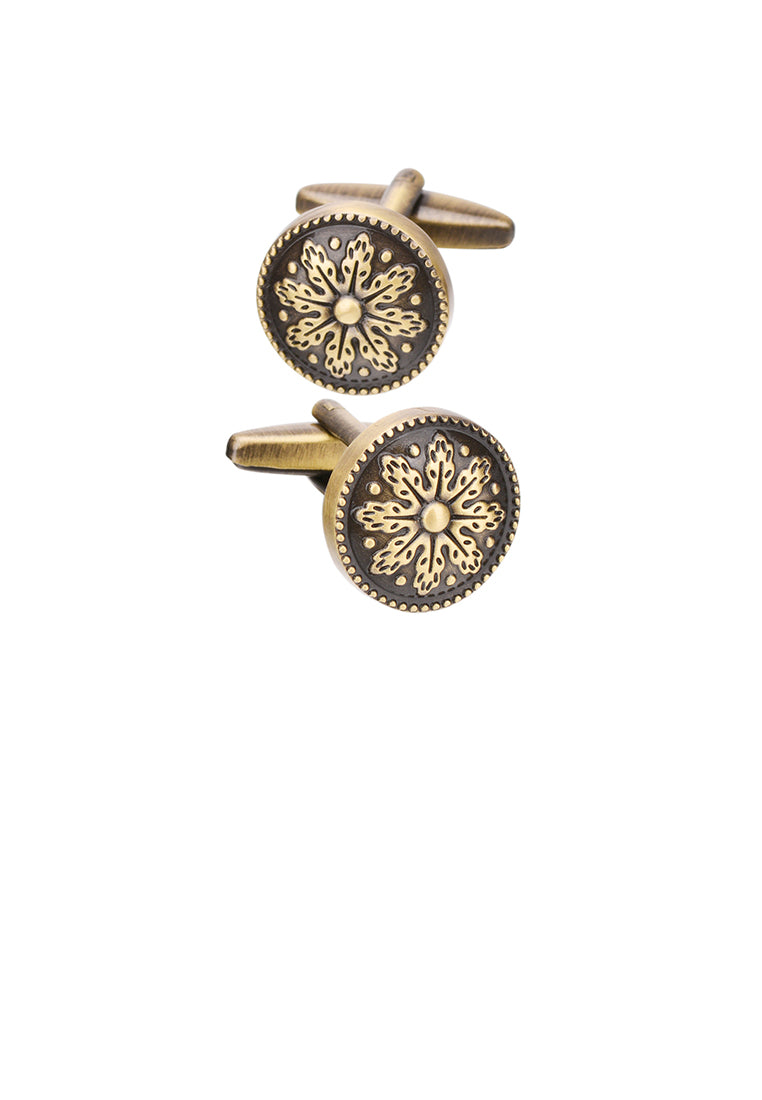 Fashion Vintage Plated Gold Pattern Geometric Round Cufflinks