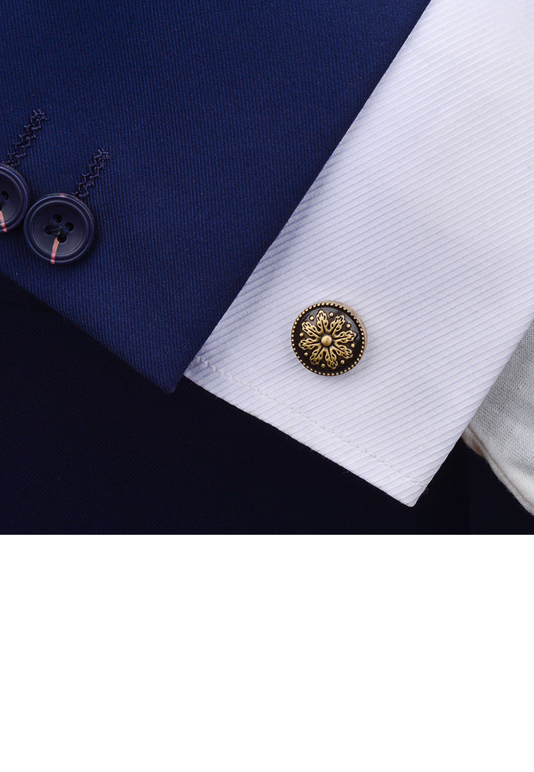 Fashion Vintage Plated Gold Pattern Geometric Round Cufflinks