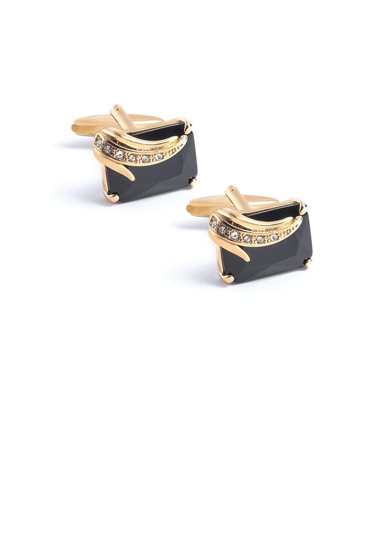 Simple and Fashion Plated Gold Geometric Cufflinks with Black Cubic Zirconia - Luxurious Look
