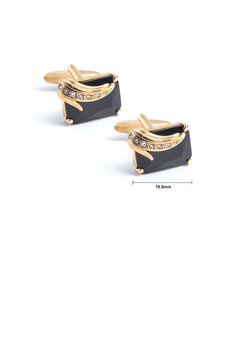 Simple and Fashion Plated Gold Geometric Cufflinks with Black Cubic Zirconia - Luxurious Look