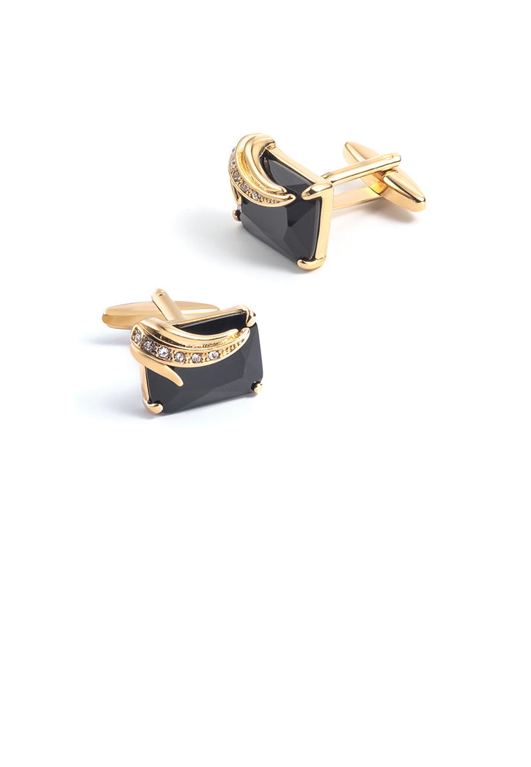 Simple and Fashion Plated Gold Geometric Cufflinks with Black Cubic Zirconia - Luxurious Look