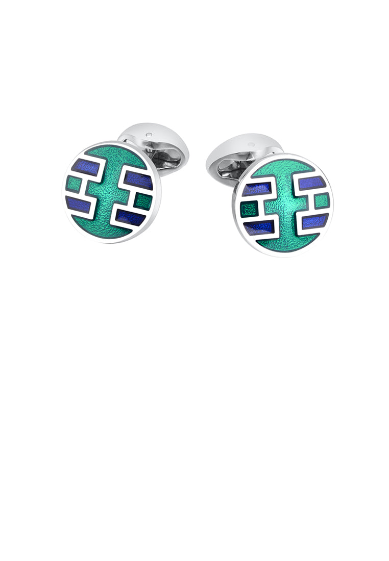 Fashion Elegant Geometric Striped Round Enamel Cufflinks