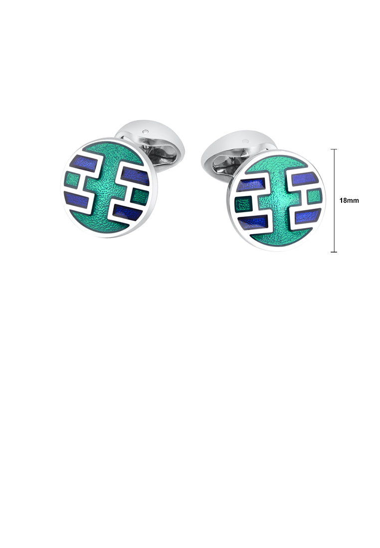 Fashion Elegant Geometric Striped Round Enamel Cufflinks