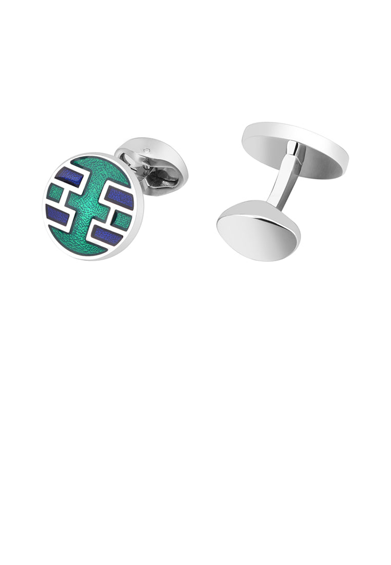 Fashion Elegant Geometric Striped Round Enamel Cufflinks