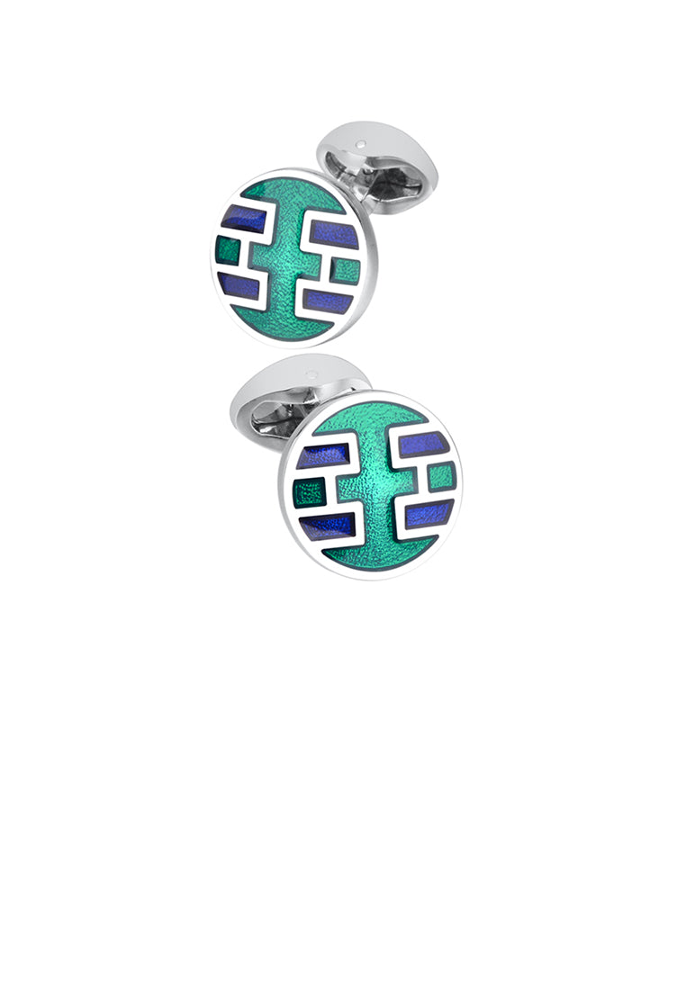 Fashion Elegant Geometric Striped Round Enamel Cufflinks