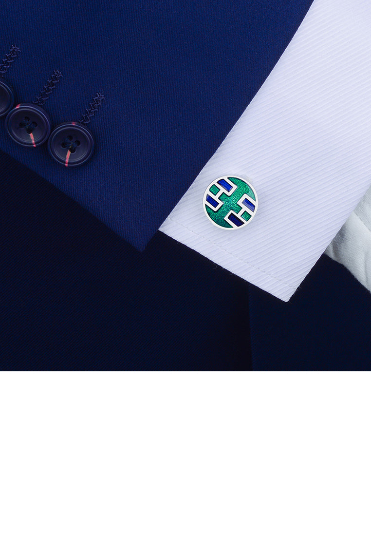 Fashion Elegant Geometric Striped Round Enamel Cufflinks